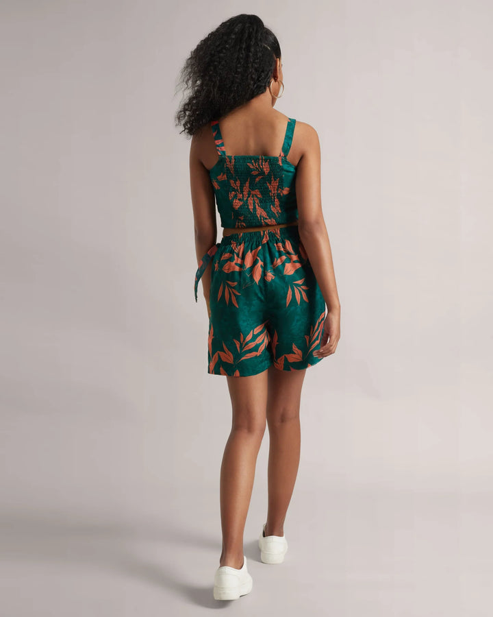 Dark Teal Green Floral Print Top & "Skort" Co-Ord Set