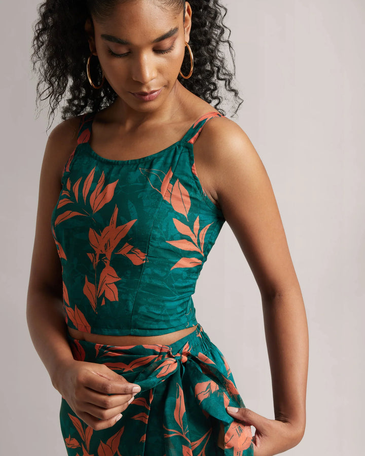 Dark Teal Green Floral Print Top & "Skort" Co-Ord Set