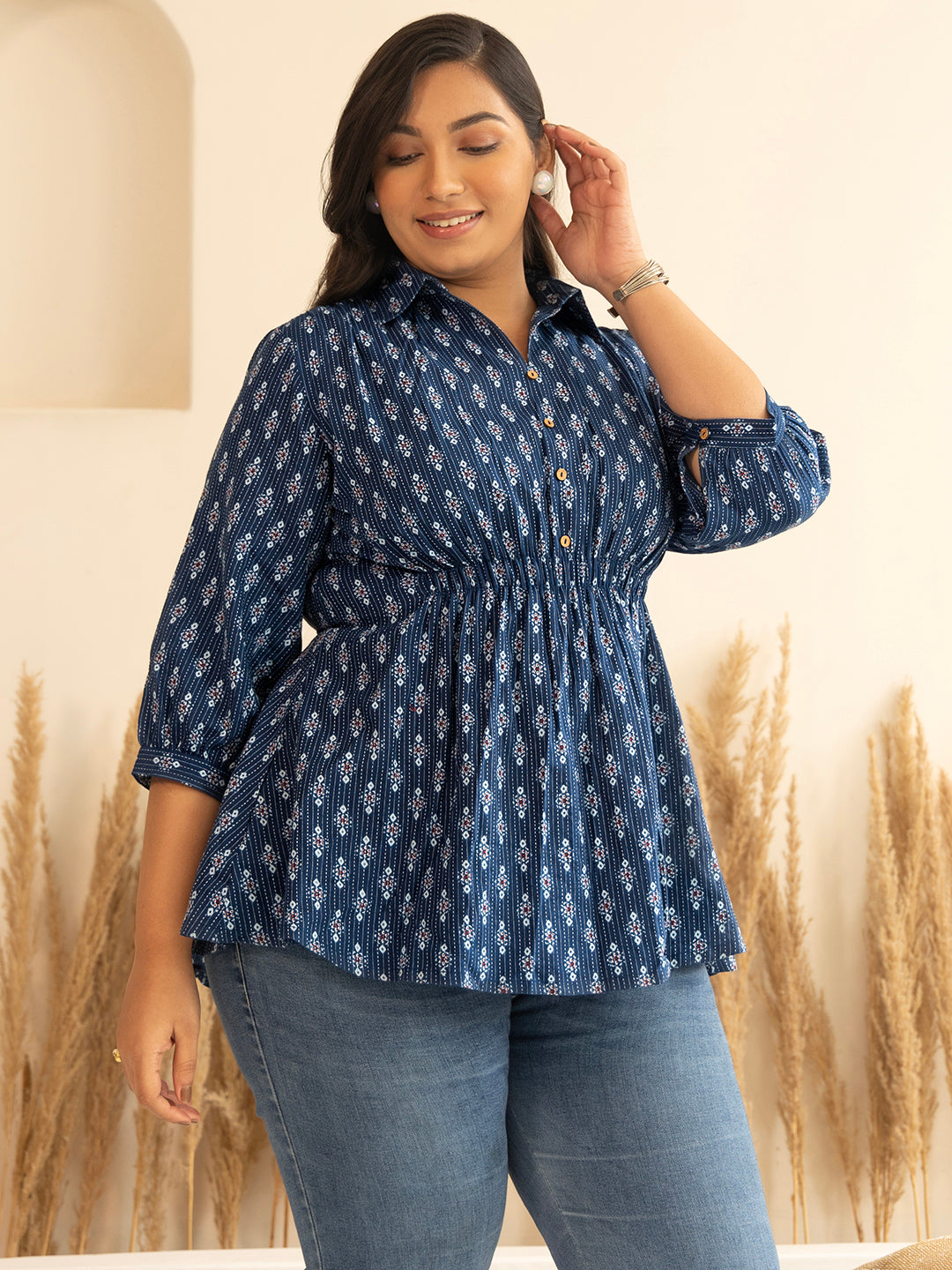 Dark-Blue-Cotton-Ethnic-Motifs-Tunic-Only