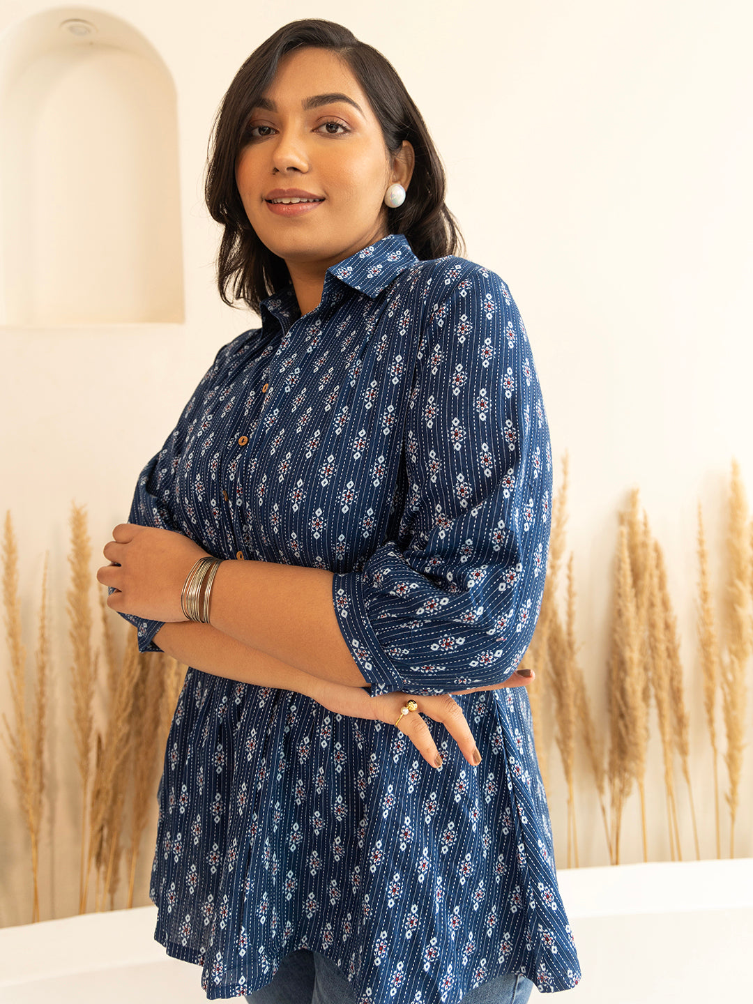 Dark-Blue-Cotton-Ethnic-Motifs-Tunic-Only