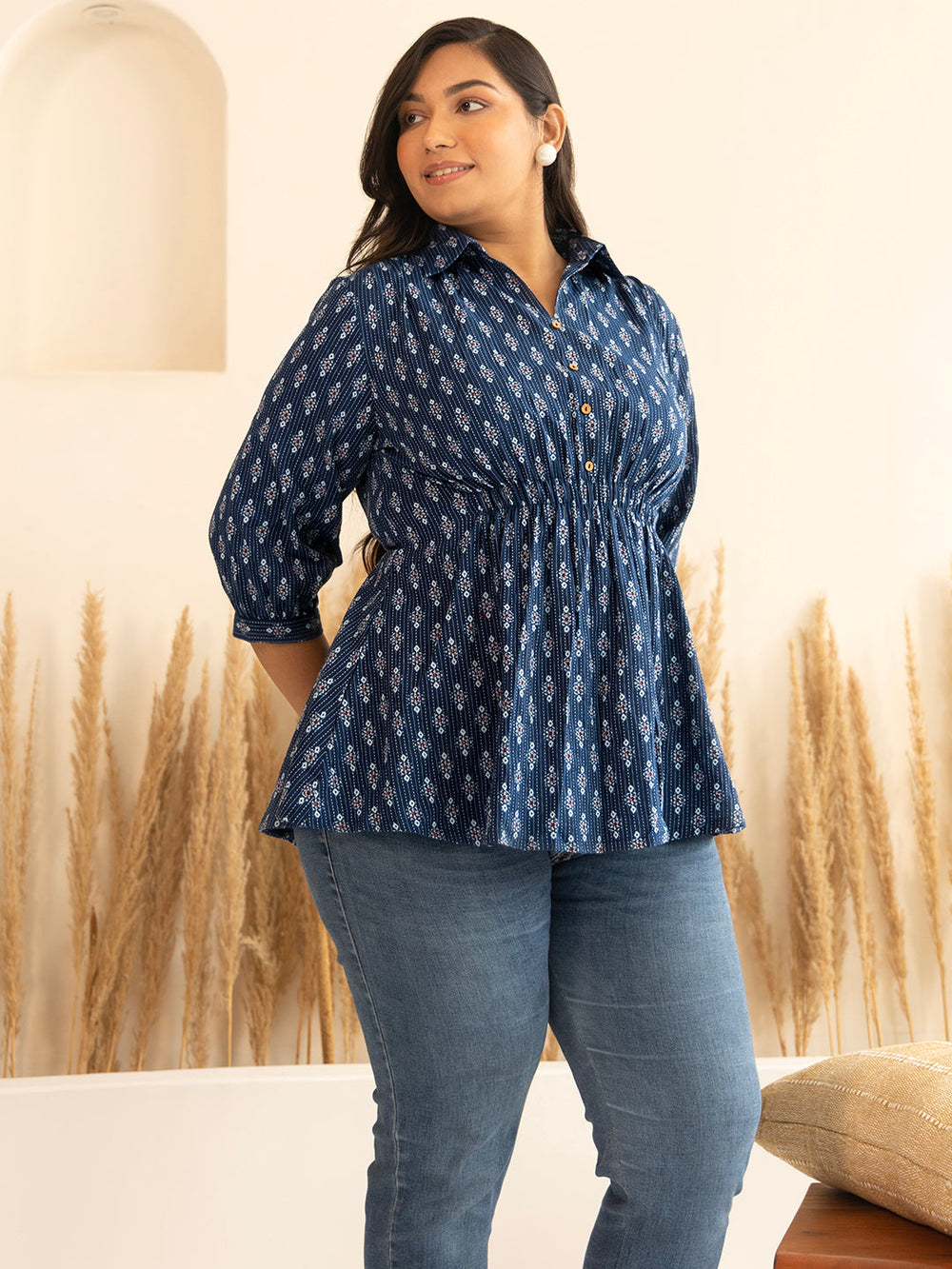 Dark-Blue-Cotton-Ethnic-Motifs-Tunic-Only