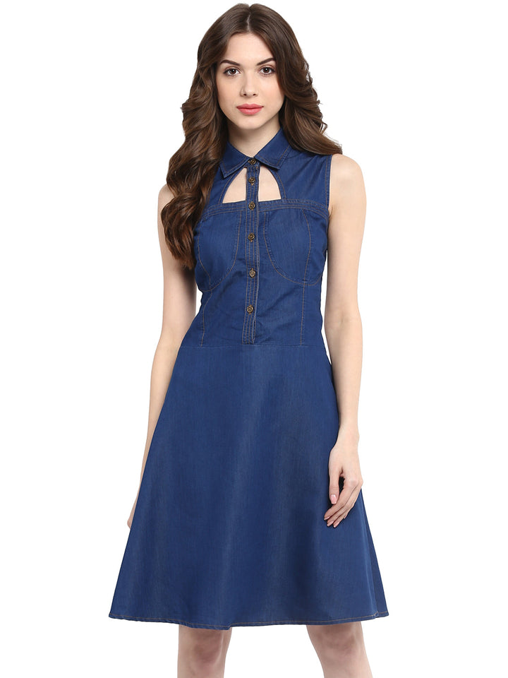 Dark-Blue-Denim-Neck-Cutout-Mini-Dress-