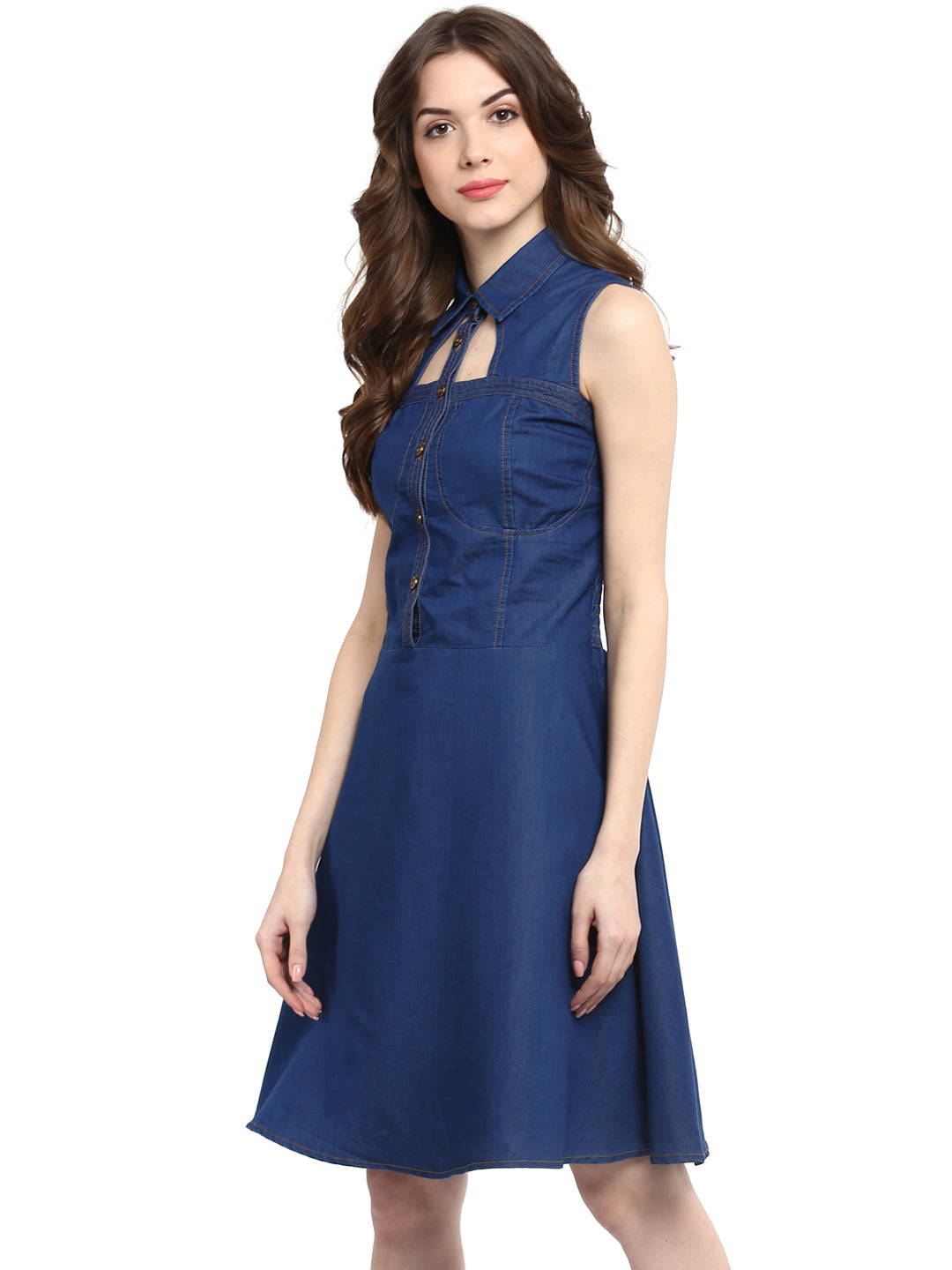 Dark-Blue-Denim-Neck-Cutout-Mini-Dress-