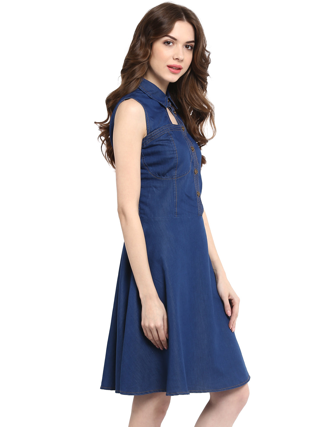 Dark-Blue-Denim-Neck-Cutout-Mini-Dress-