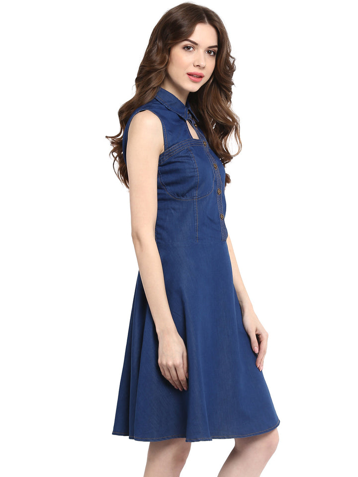Dark-Blue-Denim-Neck-Cutout-Mini-Dress-