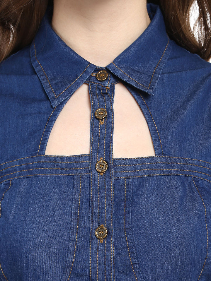 Dark-Blue-Denim-Neck-Cutout-Mini-Dress-