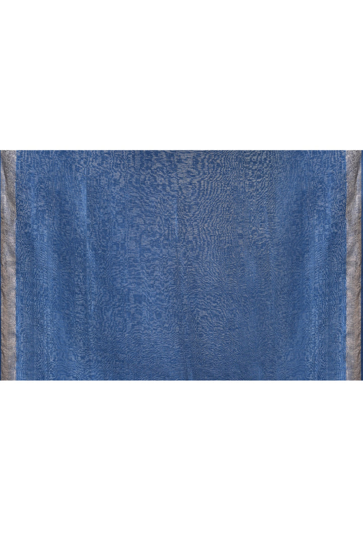 Dark-Blue-Tussar-Linen-Handloom-Saree-With-Woven-Zari-Pallu