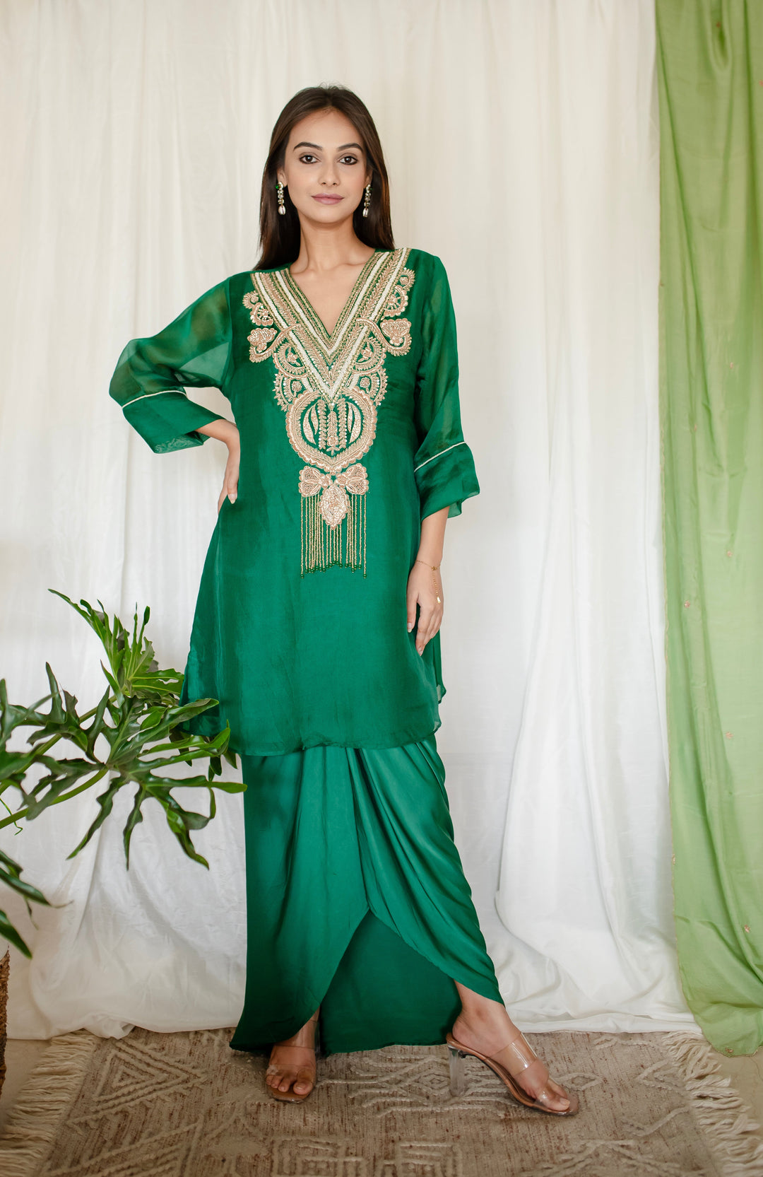 Dark-Green-Silk-Zardozi-Work-2-Piece-Skirt-Set