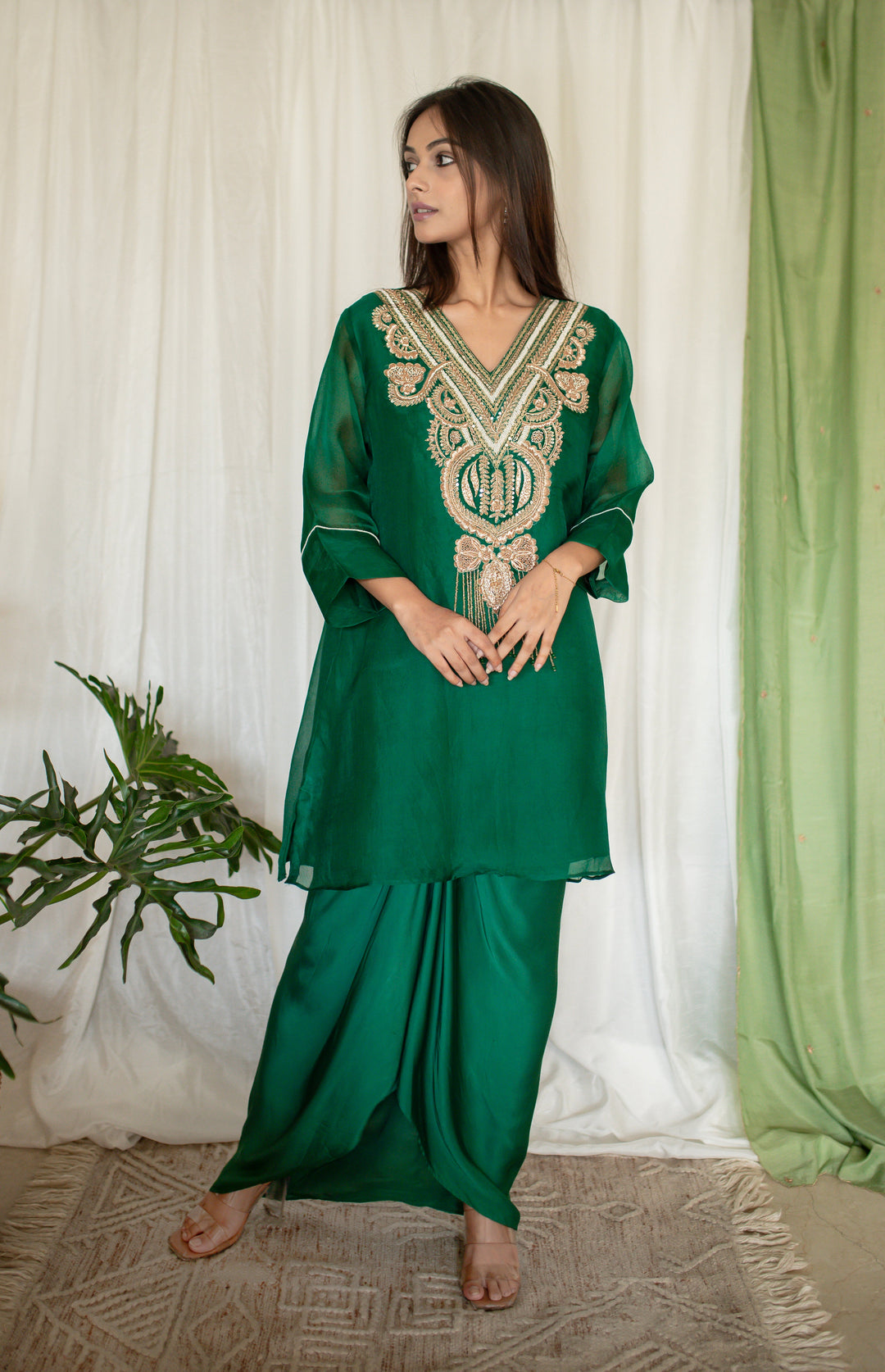 Dark-Green-Silk-Zardozi-Work-2-Piece-Skirt-Set
