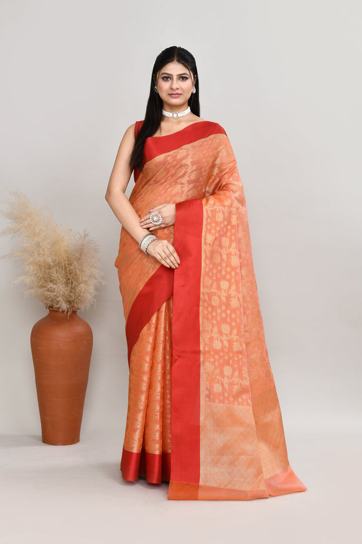 Dark-Peach-Kota-Silk-Banarasi-Zari-Work-Saree