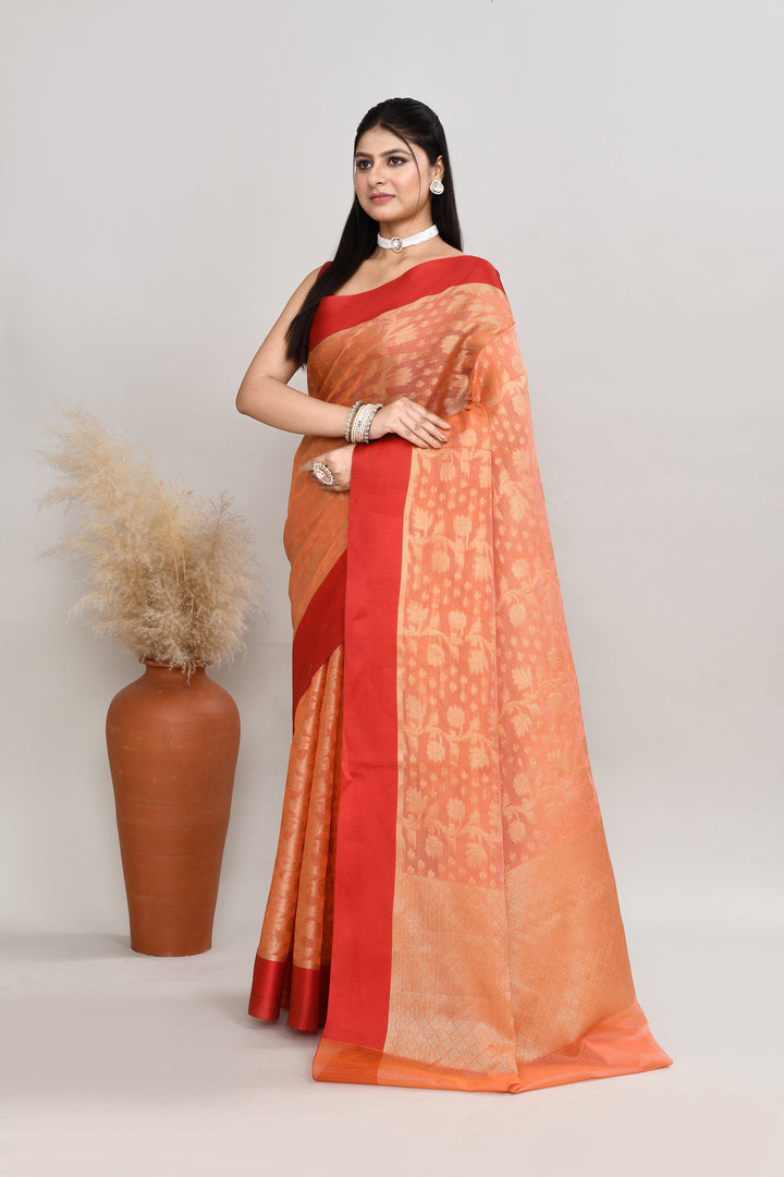 Dark-Peach-Kota-Silk-Banarasi-Zari-Work-Saree