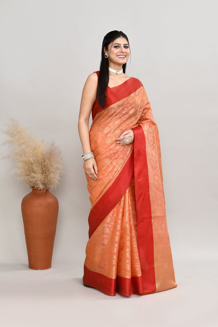 Dark-Peach-Kota-Silk-Banarasi-Zari-Work-Saree