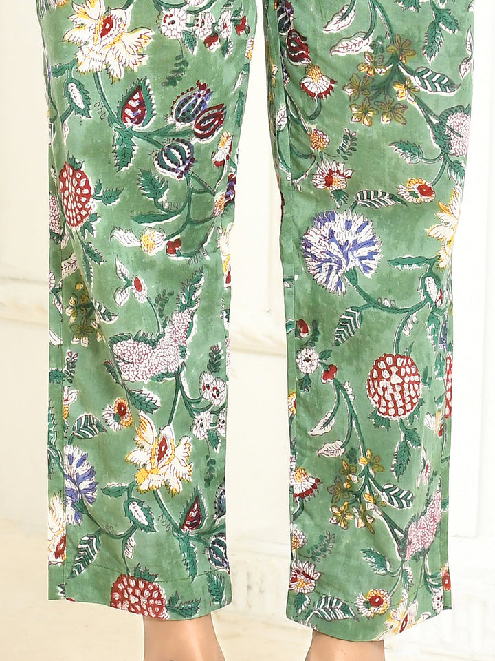 Dhanvi Greeen Pure Cotton Handprinted Pant Only