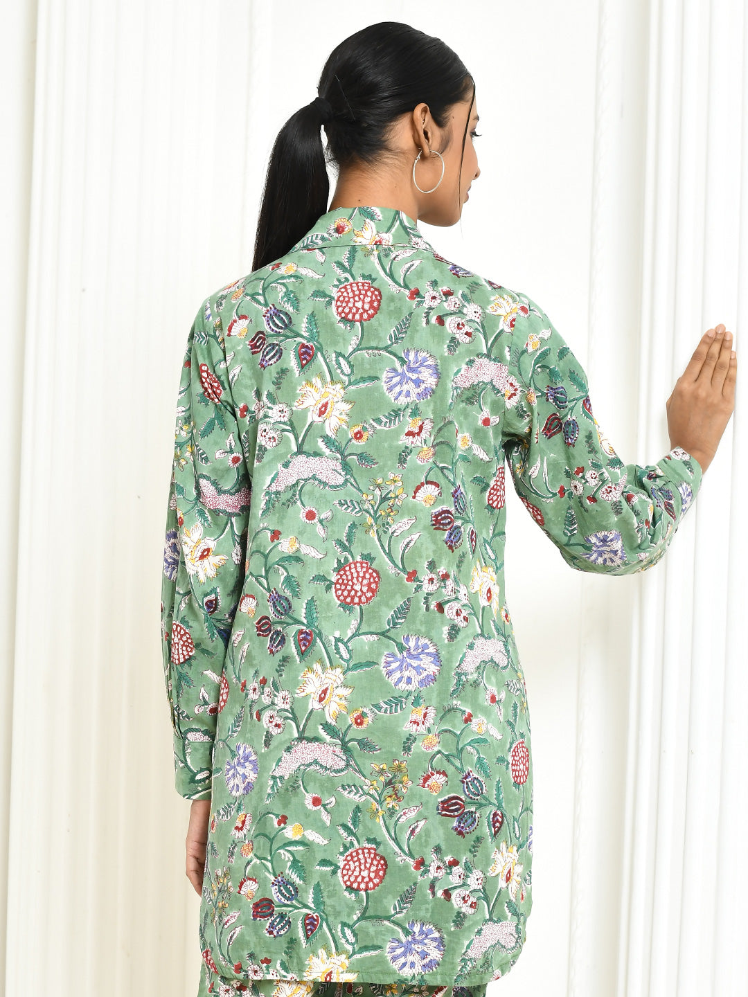 Dhanvi-Green-Cotton-Handprinted-Shirt