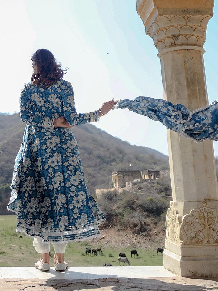 Indigo-Blue-Cotton-3-Piece-Anarkali-Set