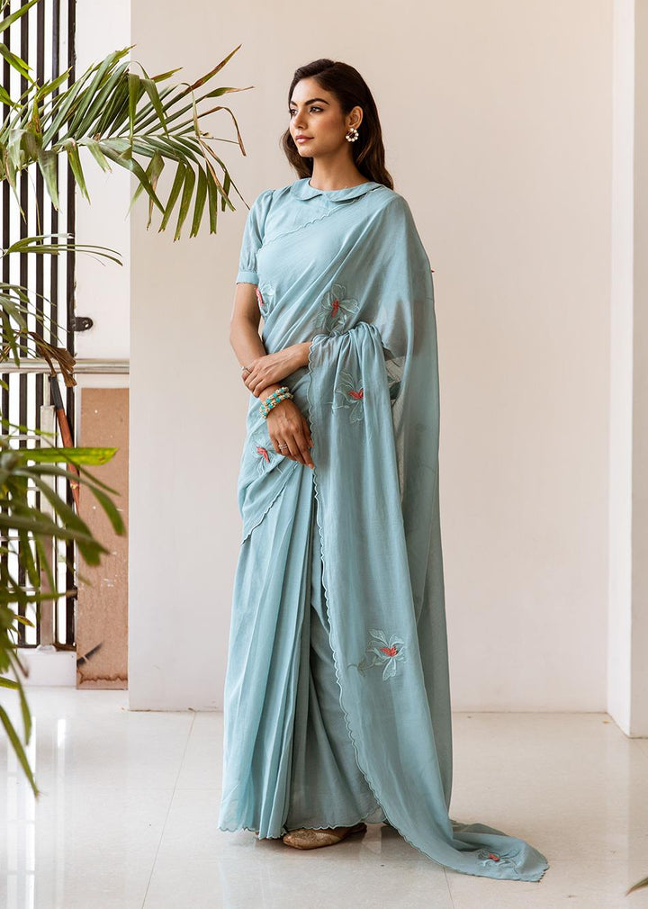 Diya-Powder-Blue-Embossed-Embroidered-Pre-Draped-Saree