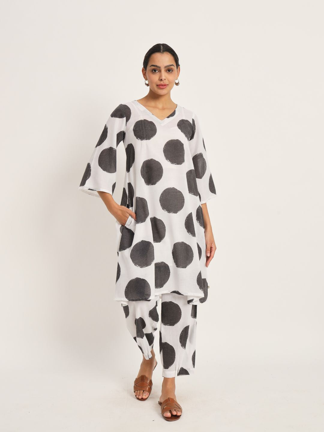 Dots-&-Dashes-Black-&-White-Cotton-Blend-A-Line-Co-Ord-Set