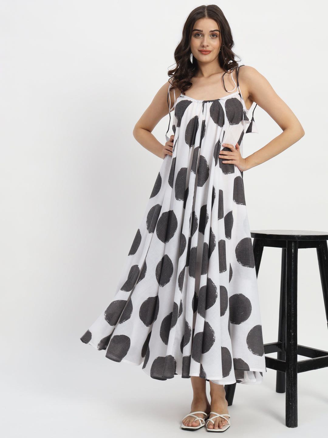 Dots-&-Dashes-Black-&-White-Cotton-Blend-Tent-Dress