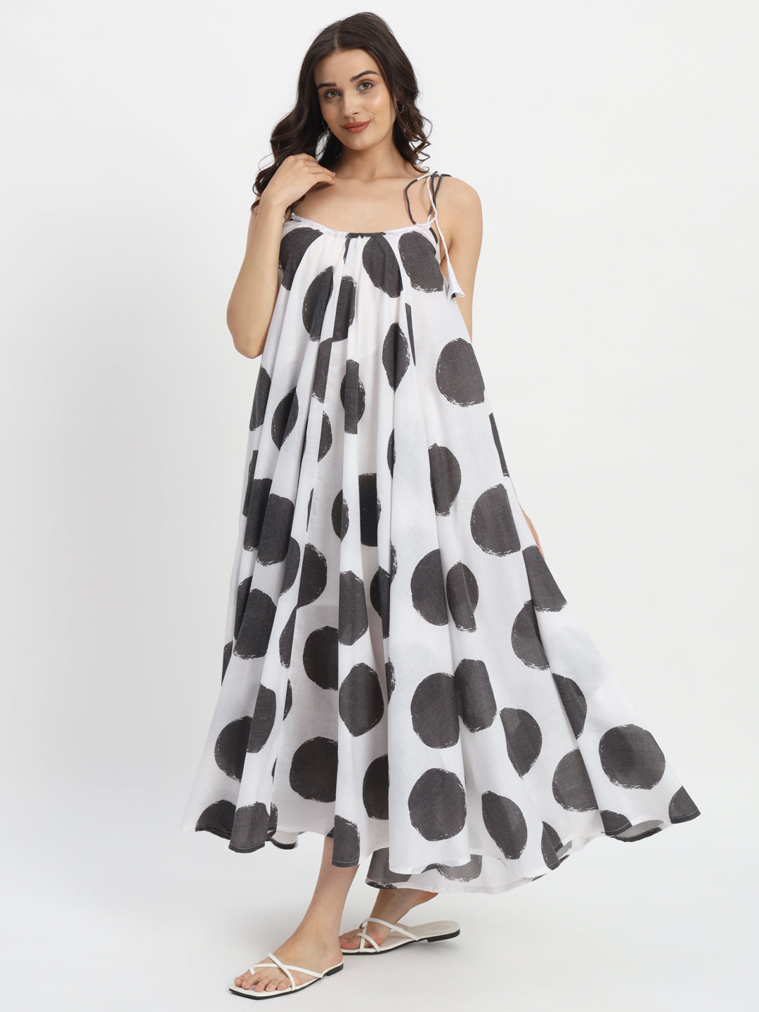 Dots-&-Dashes-Black-&-White-Cotton-Blend-Tent-Dress