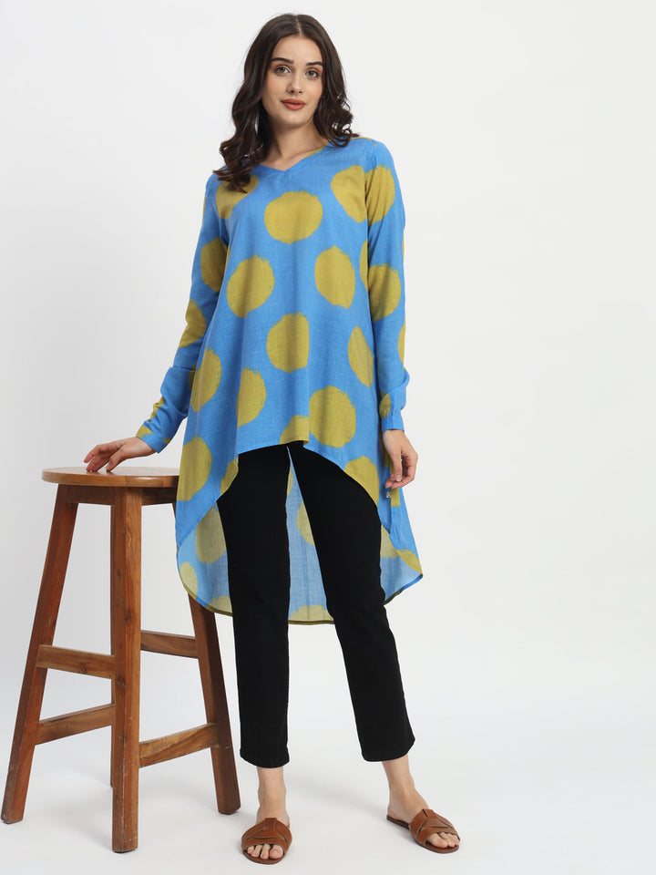 Dots-&-Dashes-Green-&-Blue-Cotton-Blend-High-Low-Tunic