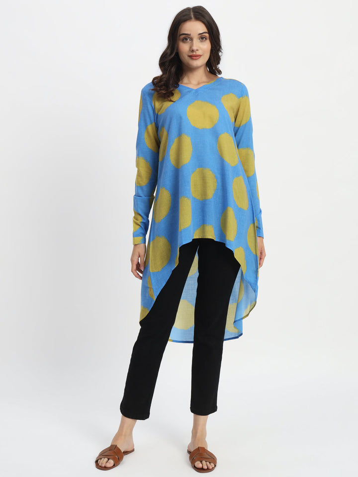 Dots-&-Dashes-Green-&-Blue-Cotton-Blend-High-Low-Tunic