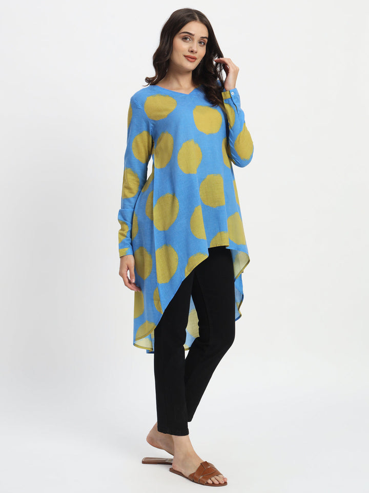 Dots-&-Dashes-Green-&-Blue-Cotton-Blend-High-Low-Tunic