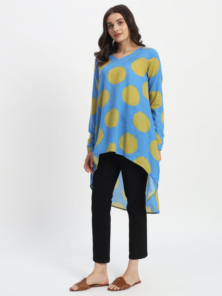 Dots-&-Dashes-Green-&-Blue-Cotton-Blend-High-Low-Tunic