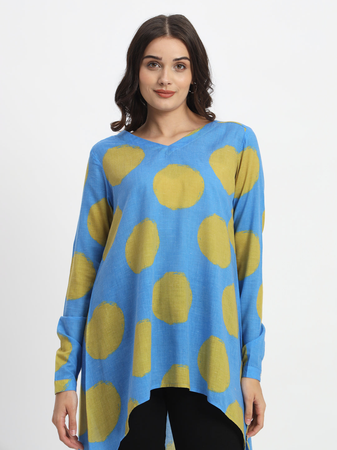 Dots-&-Dashes-Green-&-Blue-Cotton-Blend-High-Low-Tunic