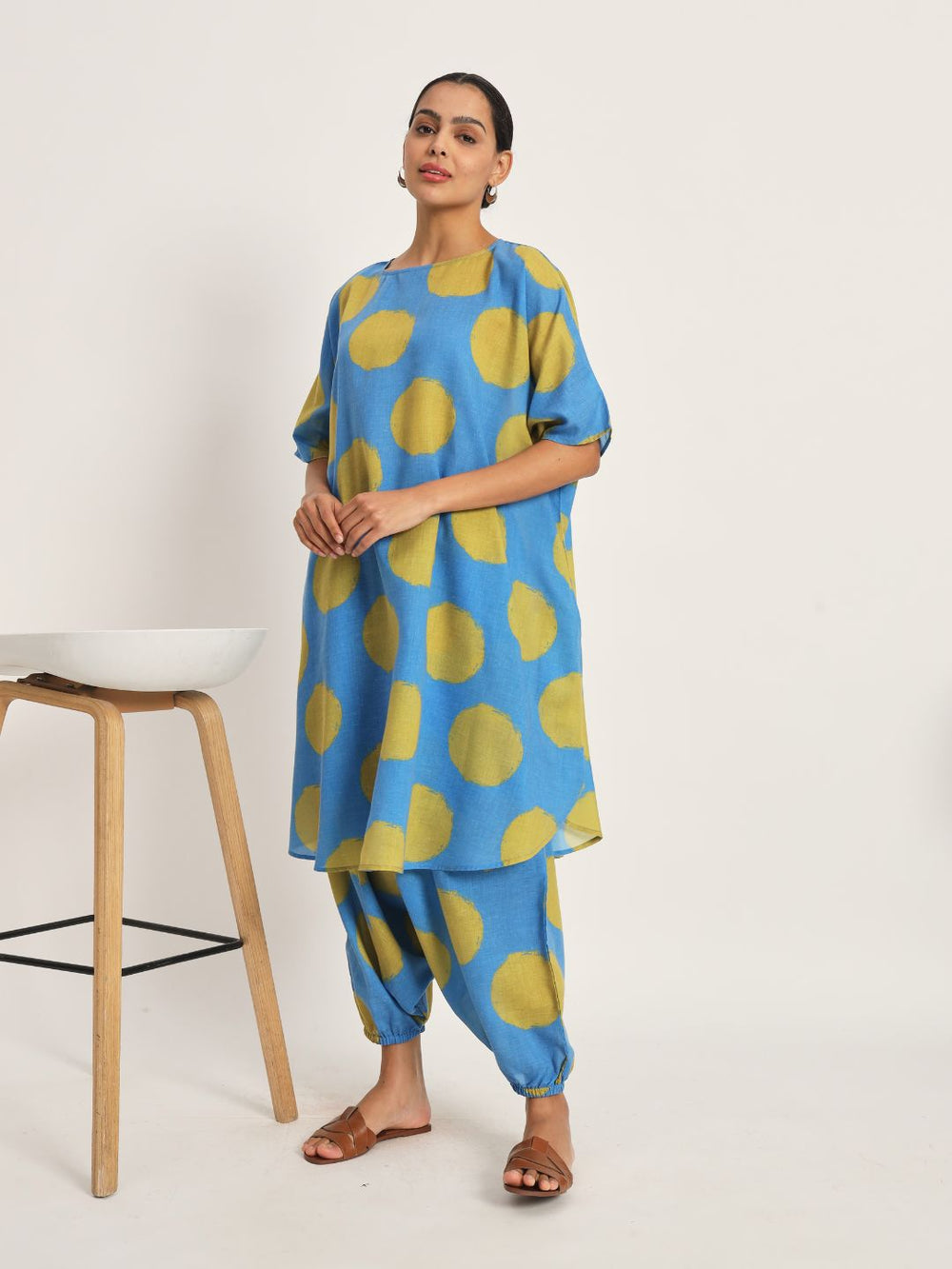 Dots-&-Dashes-Green-&-Blue-Cotton-Blend-Loose-Fit-Co-Ord-Set