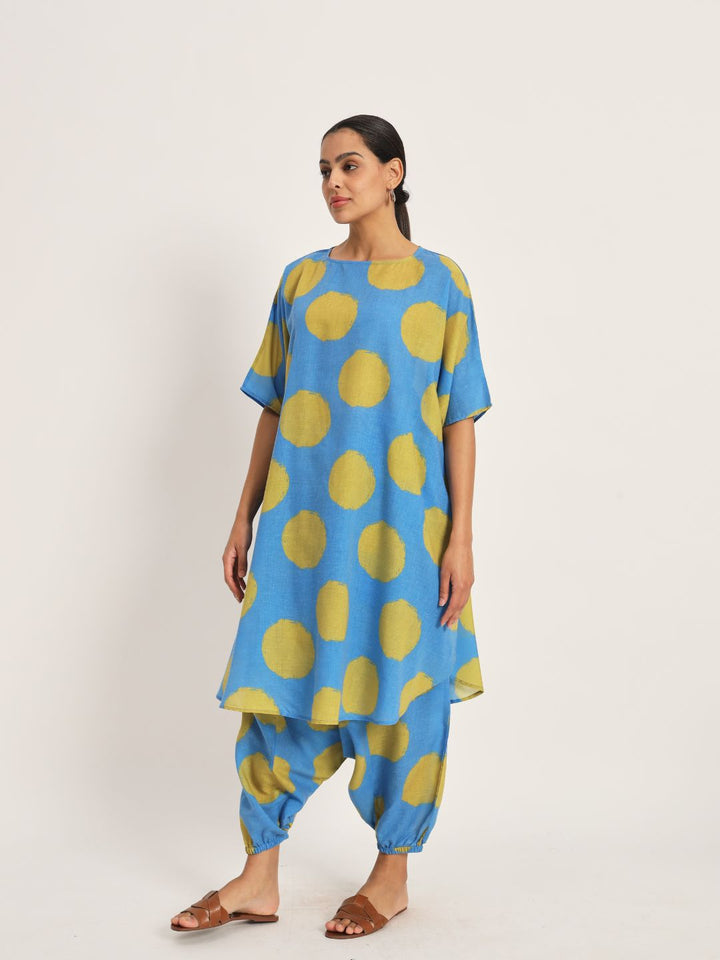 Dots-&-Dashes-Green-&-Blue-Cotton-Blend-Loose-Fit-Co-Ord-Set