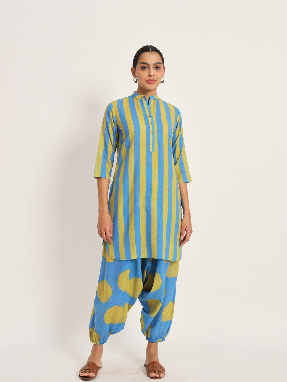 Dots-&-Dashes-Green-&-Blue-Cotton-Blend-Straight-Co-Ord-Set