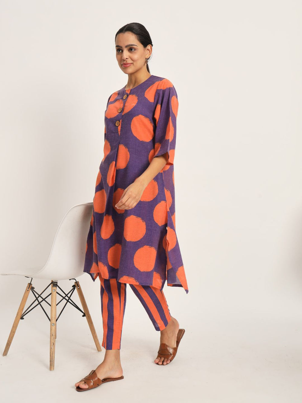 Dots-&-Dashes-Orange-&-Purple-Cotton-Blend-Flared-2-Piece-Kurta-Set