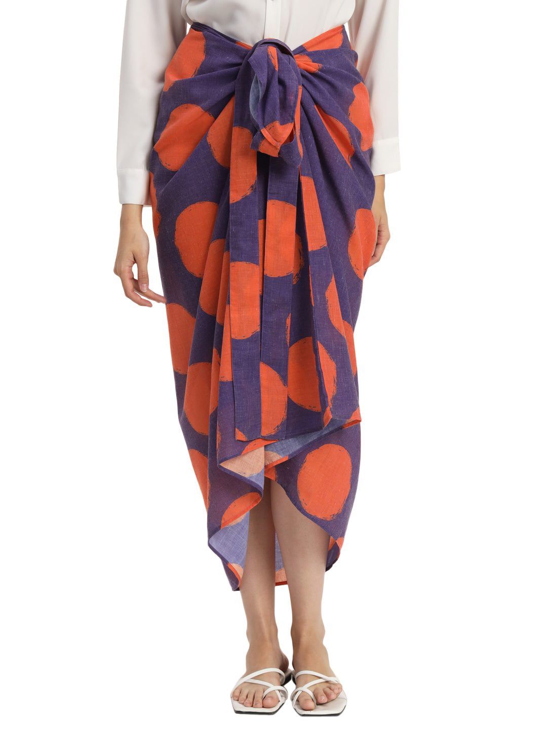 Dots-&-Dashes-Orange-&-Purple-Cotton-Blend-Wrap-Skirt