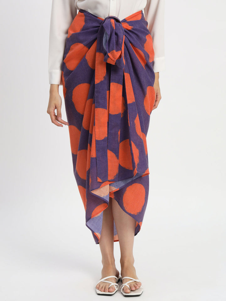 Dots-&-Dashes-Orange-&-Purple-Cotton-Blend-Wrap-Skirt