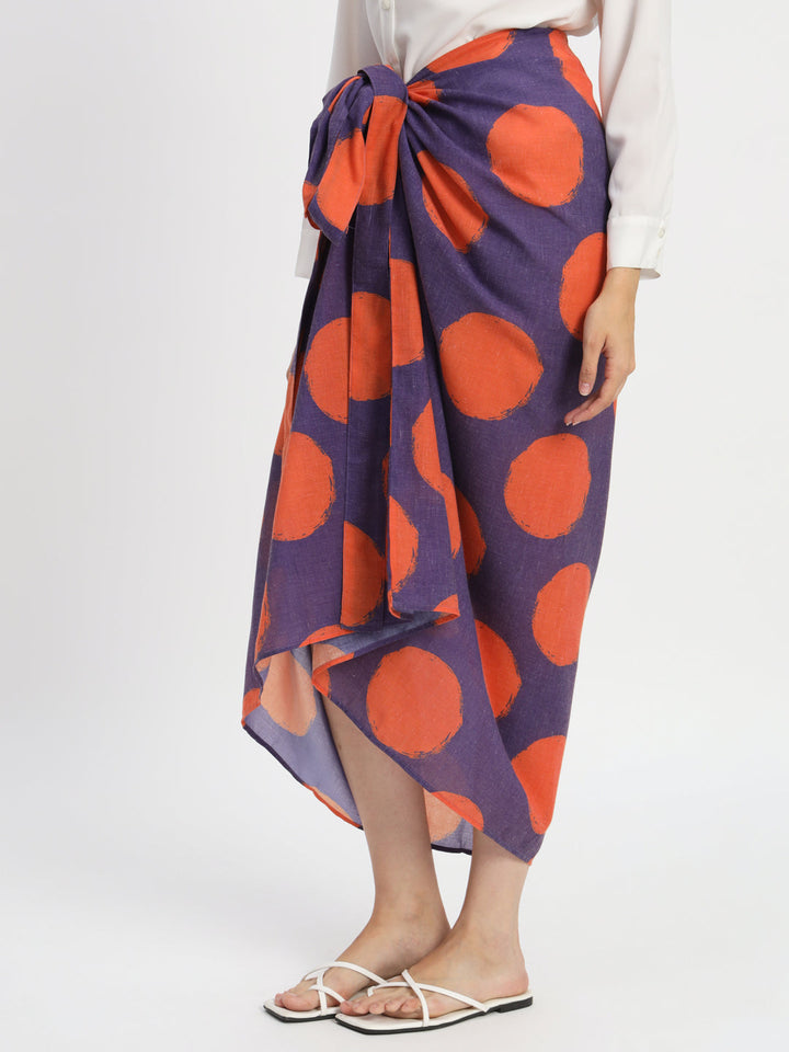 Dots-&-Dashes-Orange-&-Purple-Cotton-Blend-Wrap-Skirt