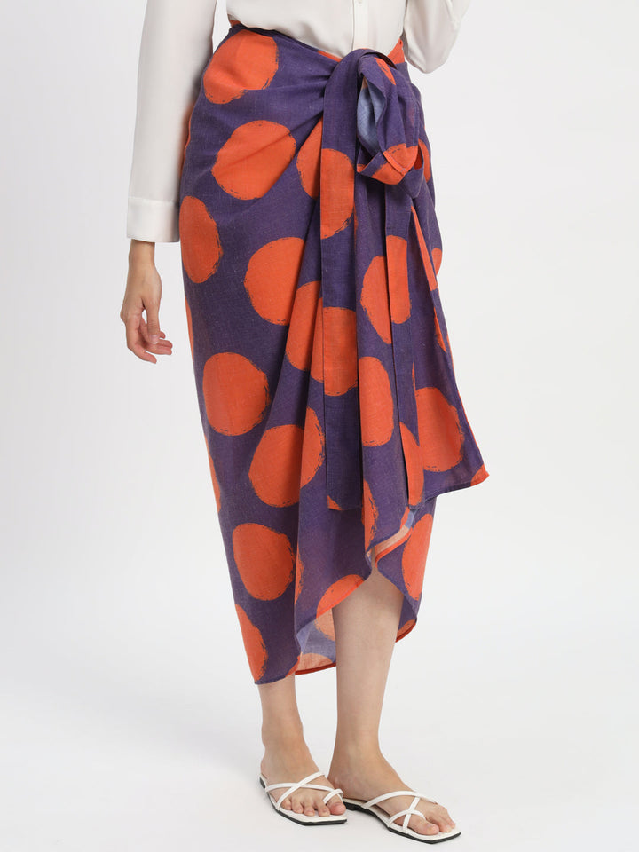 Dots-&-Dashes-Orange-&-Purple-Cotton-Blend-Wrap-Skirt