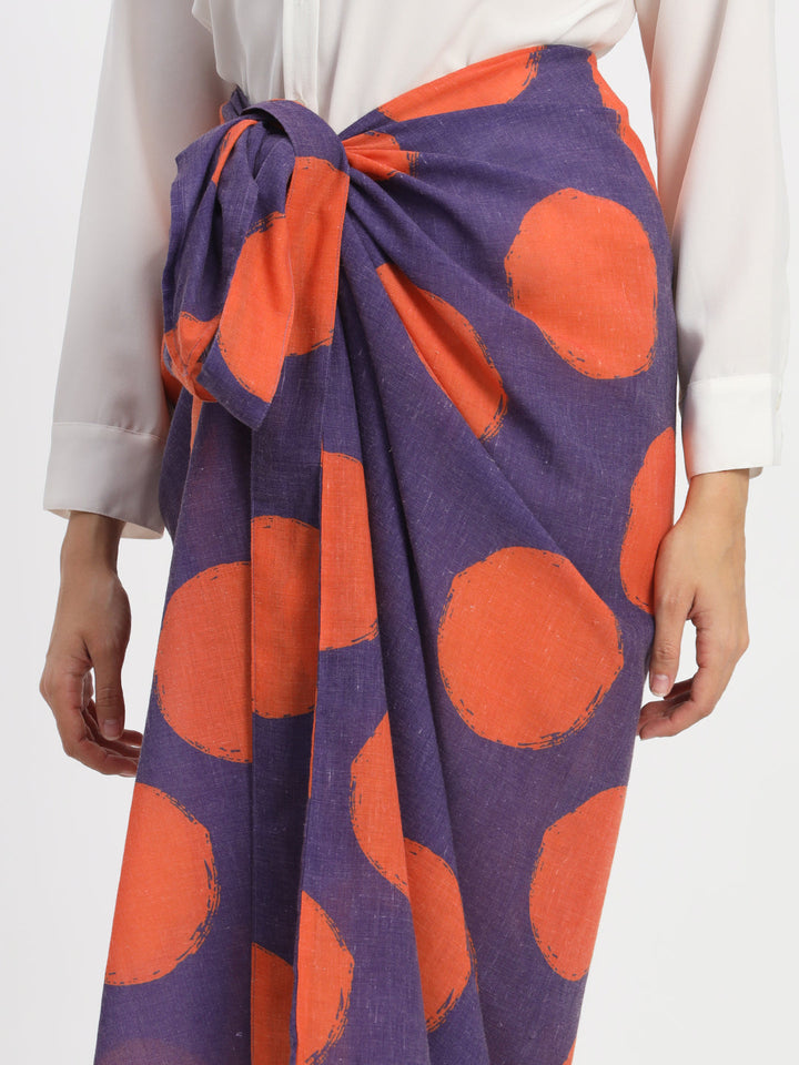 Dots-&-Dashes-Orange-&-Purple-Cotton-Blend-Wrap-Skirt