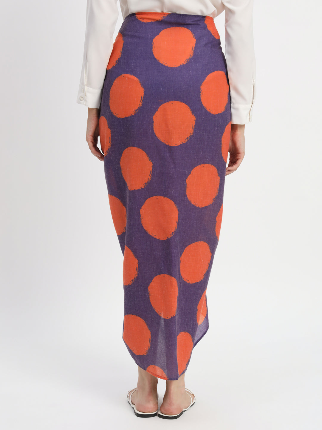 Dots-&-Dashes-Orange-&-Purple-Cotton-Blend-Wrap-Skirt