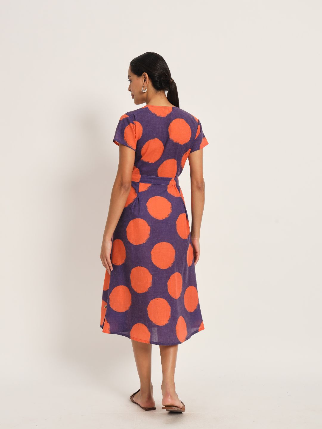 Dots-&-Dashes-Orange-&-Purple-Cotton-Blend-Fit-&-Flare-Dress