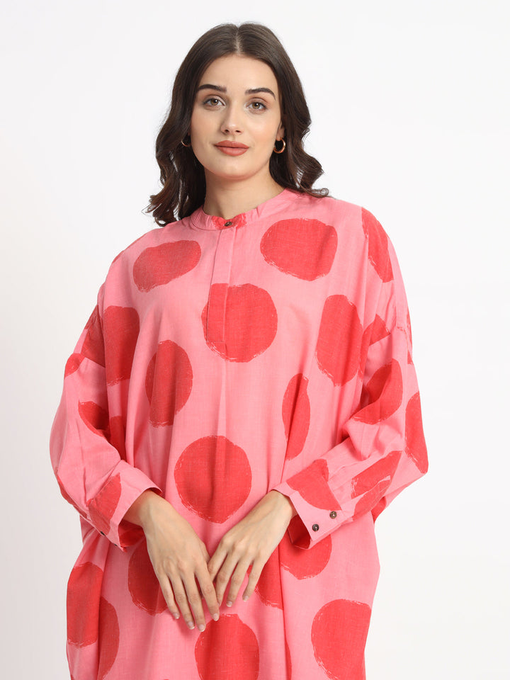 Dots-&-Dashes-Pink-&-Red-Cotton-Blend-High-Low-2-Piece-Kurta-Sets