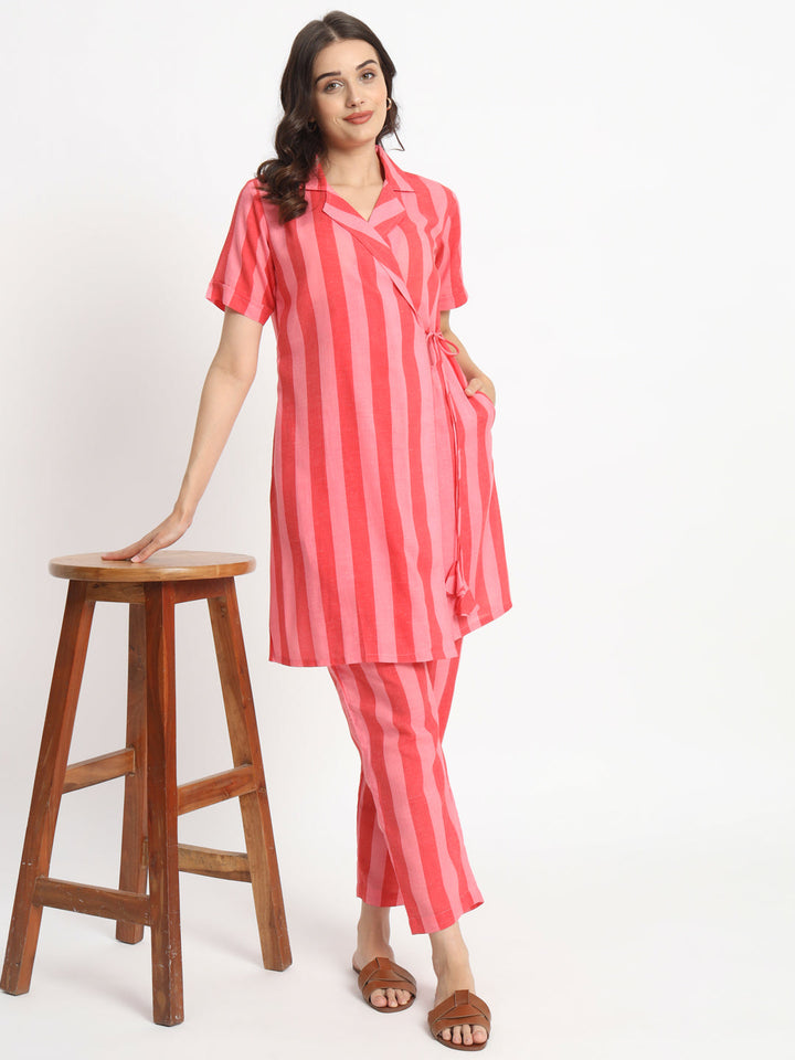 Dots-&-Dashes-Pink-&-Red-Cotton-Blend-Straight-Co-Ord-Set