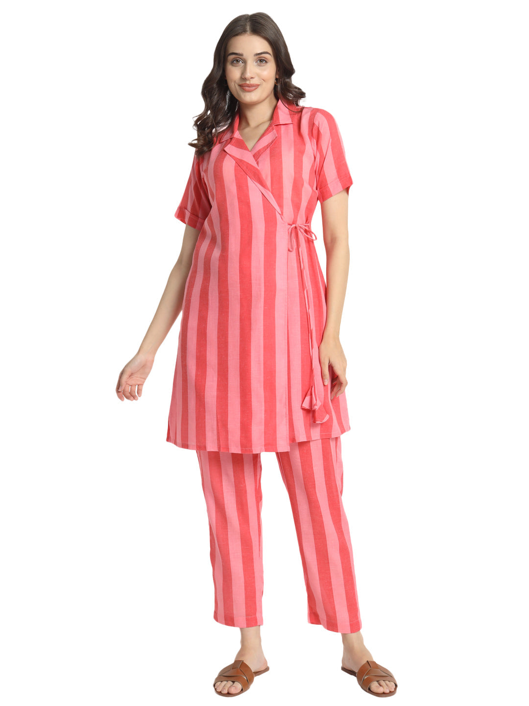 Dots-&-Dashes-Pink-&-Red-Cotton-Blend-Straight-Co-Ord-Set