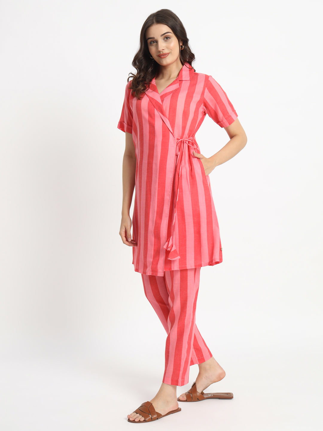 Dots-&-Dashes-Pink-&-Red-Cotton-Blend-Straight-Co-Ord-Set