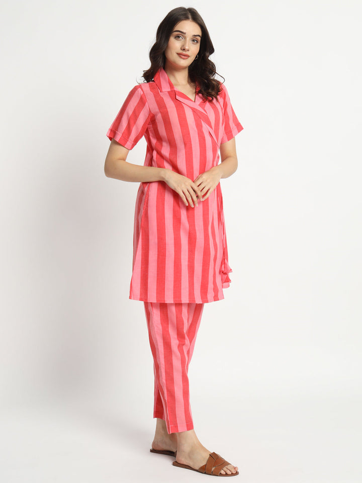 Dots-&-Dashes-Pink-&-Red-Cotton-Blend-Straight-Co-Ord-Set