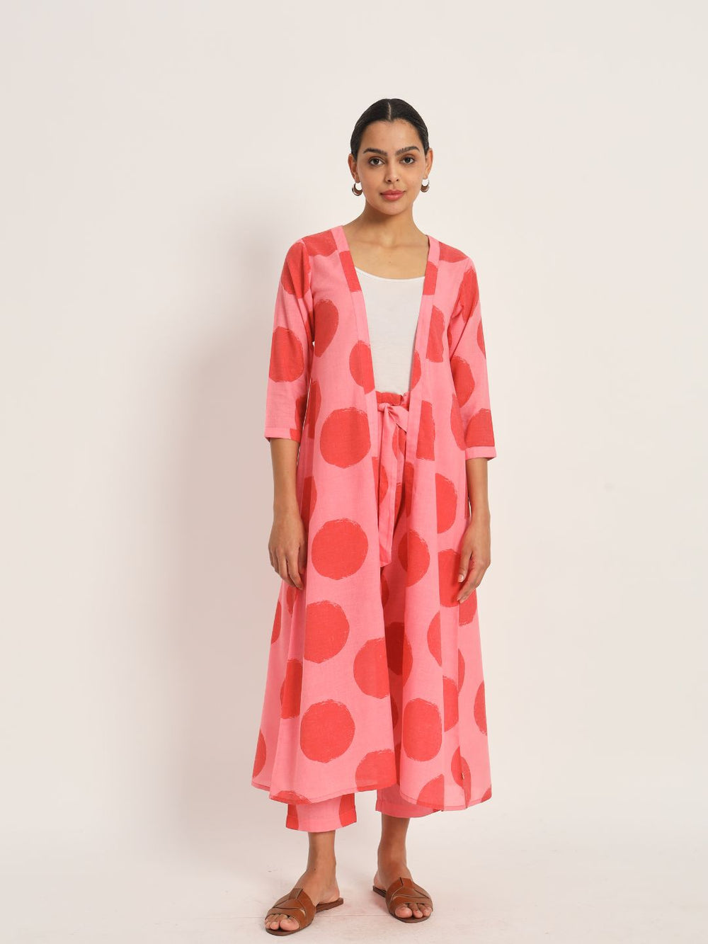 Dots-&-Dashes-Red-&-Pink-Cotton-Blend-Straight-Cape-Co-Ord-Set