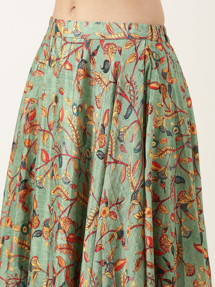 Dusty Green Chinon Digital Printed Top & Skirt Set