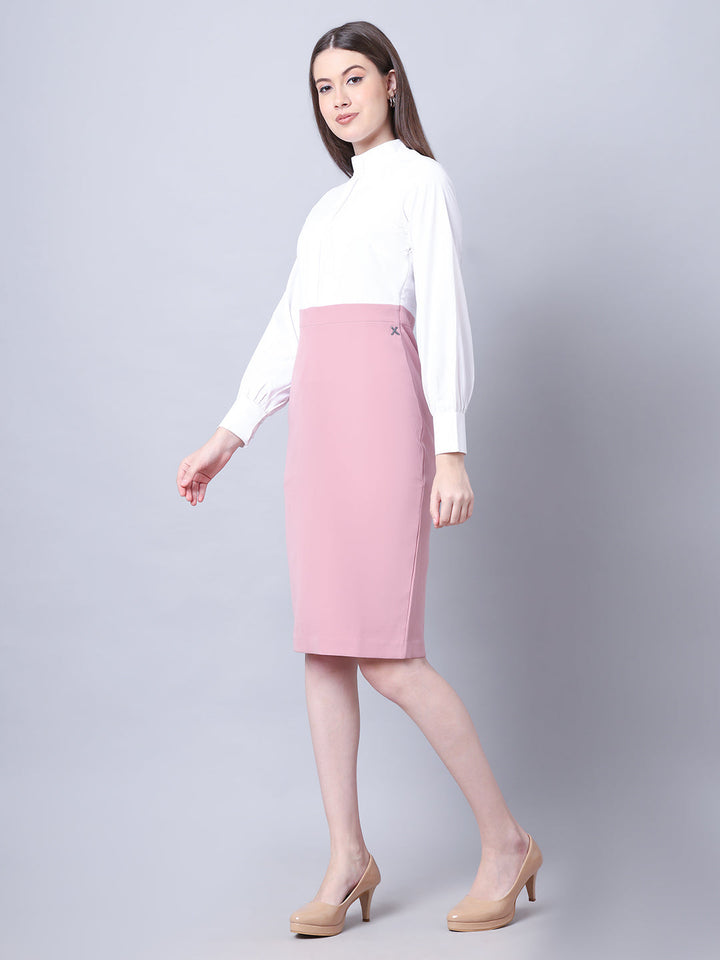 Dusty-Pink-Spandex-Block-With-High-Neck-Dress