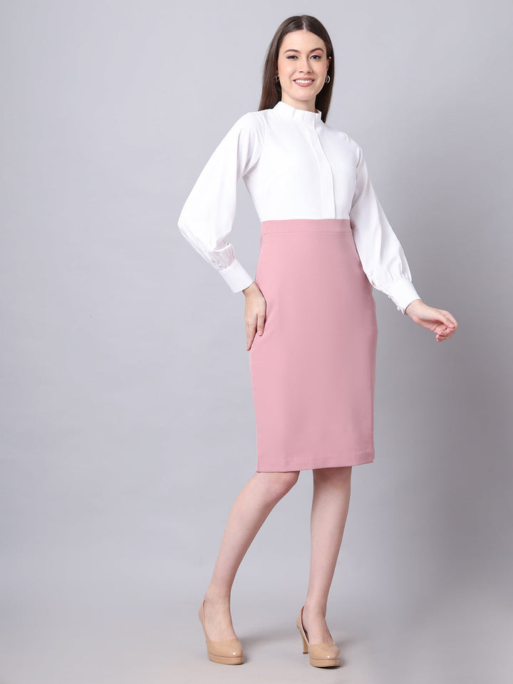 Dusty-Pink-Spandex-Block-With-High-Neck-Dress