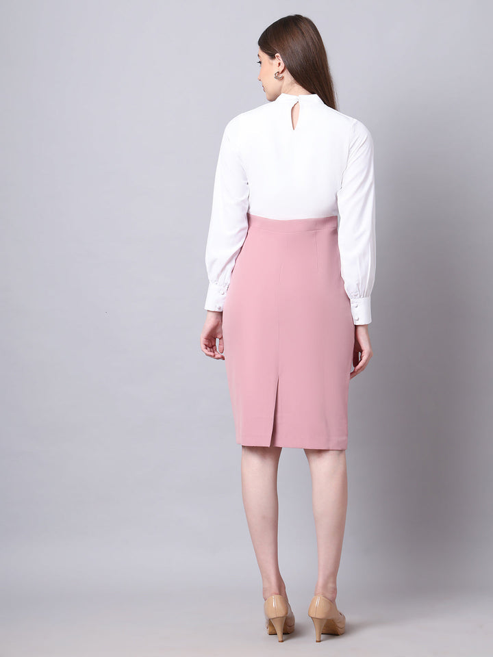 Dusty-Pink-Spandex-Block-With-High-Neck-Dress