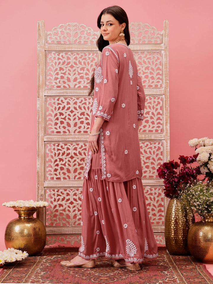 Dusty-Peach-Modal-Lucknowi-Chikankari-Sharara-Set-(Set-Of-2)
